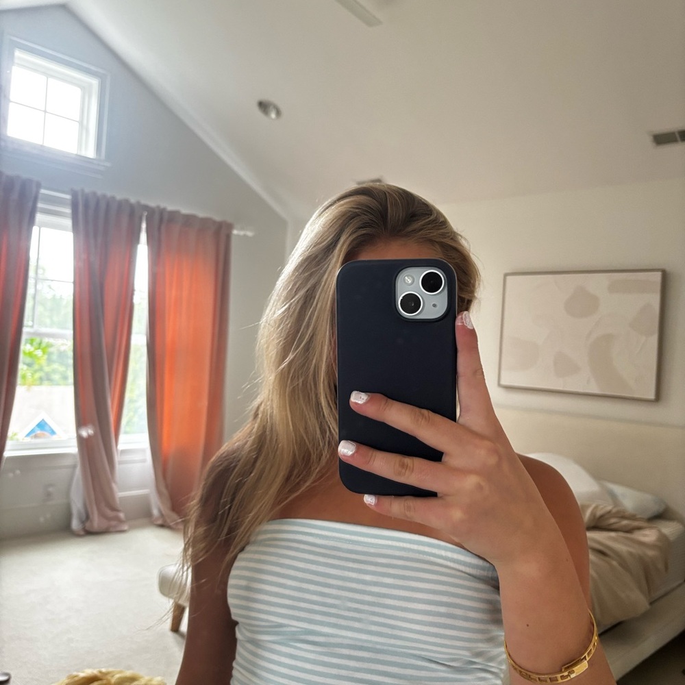 Blue and white striped tube top
